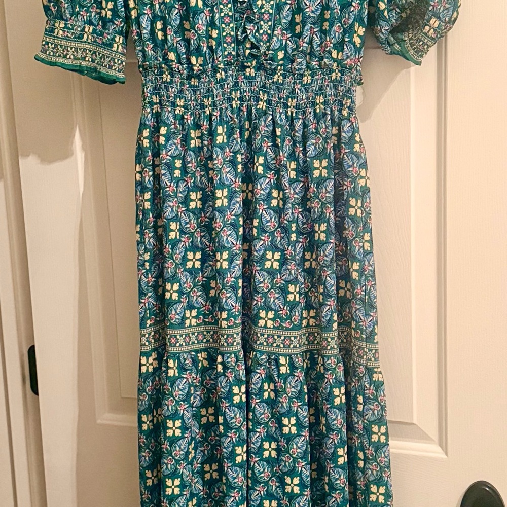 Max Studio Tiered Floral Green Maxi Dress